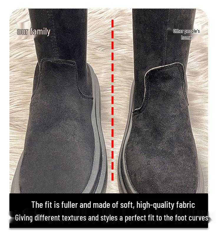 Women's 2025 Aut/Win Thick-Soled Over-the-Knee Foldable Knight Boots - Chunky Heel in Black/Khaki