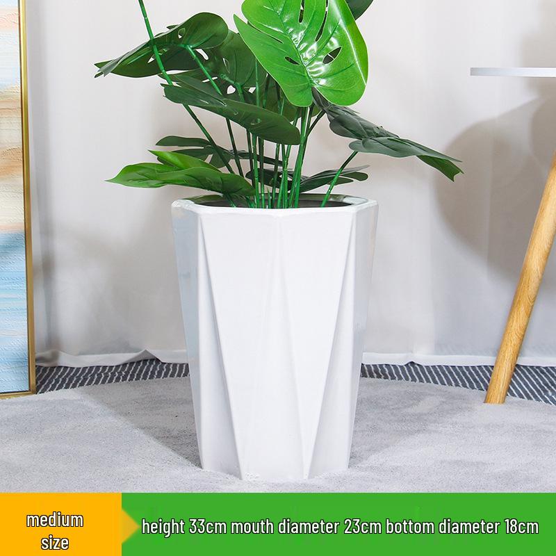 Large Light Luxury Ceramic Flower Pot for Floor or Table, XL Diameter, Album Style for Green Plants & Silk Flowers