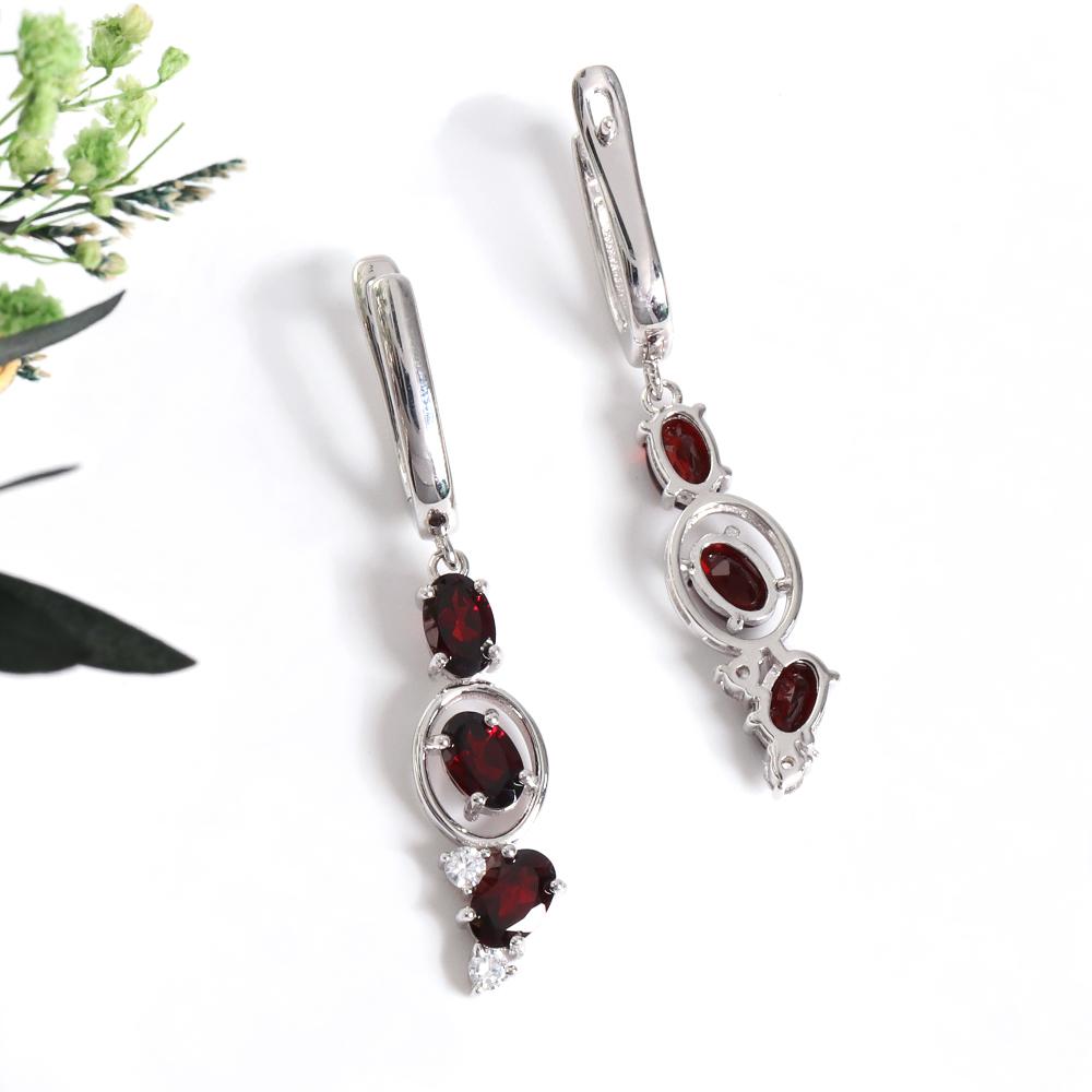 925 Silber Schmuckset mit natürlichen roten Granat-Edelsteinen Ohrringe und Ring für Frauen als schönes Geburtstagsgeschenk