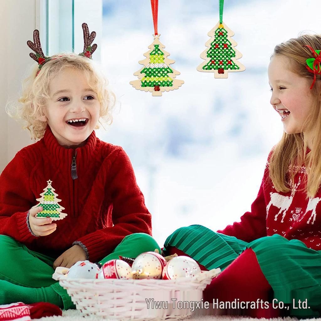 DIY Christmas Cross-Stitch Wooden Tree Kit for Kids