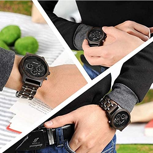 BOBO BIRD Pair Watches, Wooden Watches with Gift Box, Analog, Japanese Quartz Movement, Chronograph, Lightweight, Date Display, Stopwatch, Men's and W