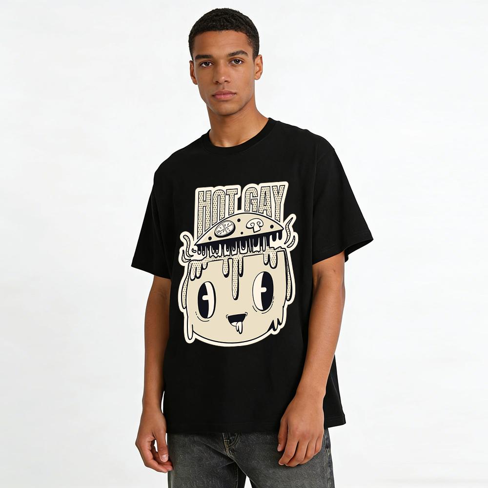 Funny Weird Hot Pot Print Short Sleeve Top Niche Trendy Casual Crewneck T-Shirt Pure Cotton T-shirt