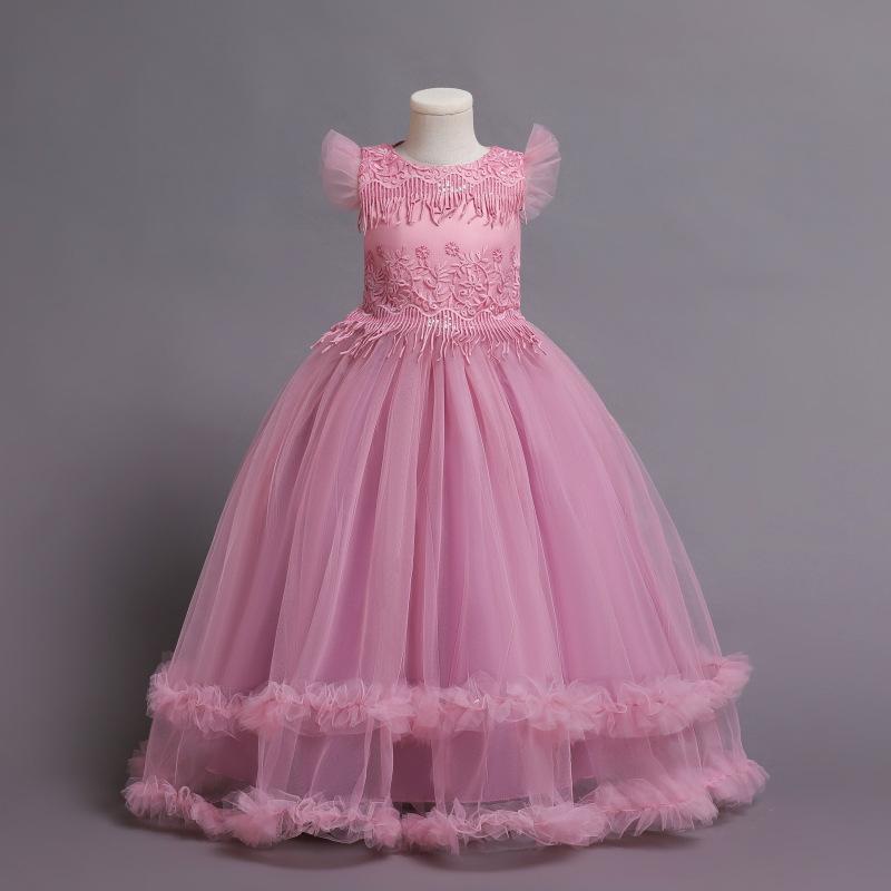 

Бальное платье принцессы с цветочным принтом для девочек 2-10 лет - элегантное торжественное платье на день рождения/вечеринку/свадьбу с рукавами-лепестками 170cm темно-розовый