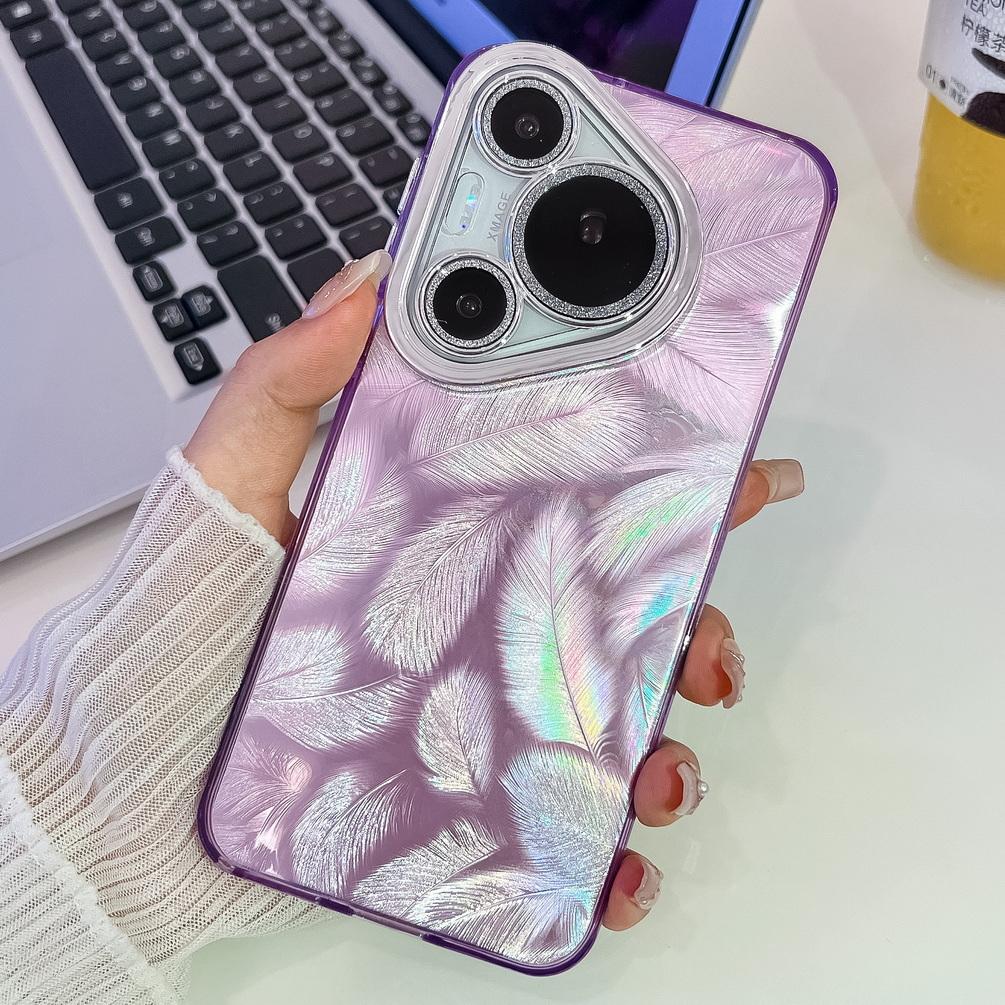 

Покрытие цветной блестящий чехол для телефона с перьями для Huawei Pura 70 Ultra Pura 70 Pro Pura70 + Mate 60 Pro Mate60 защитный чехол для камеры Huawei Pura 70