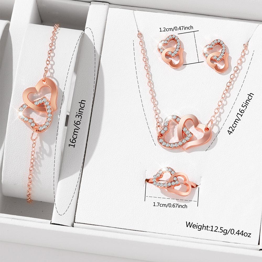 5 Piece Rose Gold Zircon Combination Bracelet Ring Necklace Earrings Zircon Set Fashionable And Suitable For Party Style
