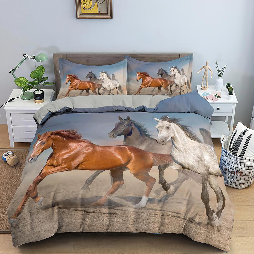 3D Horse Duvet Cover King Queen Size Black White Thoroughbreds Bedding Set For Teens Adults Animal 2/3pcs Polyester Quilt Cover