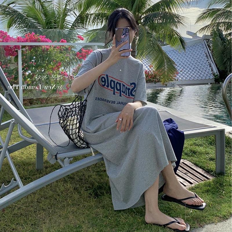 

YYFS Женская мода Лето Весна Рукава 1/2 Круглый вырез Свободная талия Повседневные платья XXXXL серый