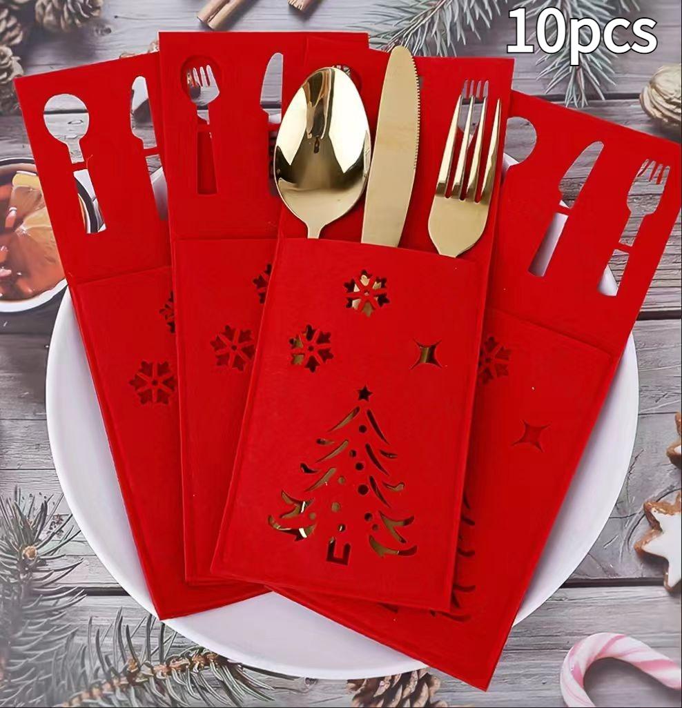 

10pcs Christmas Table Felt Knife and Fork Pouches, Christmas Party Tableware Set, Multiple Colors Available, Best for Christmas