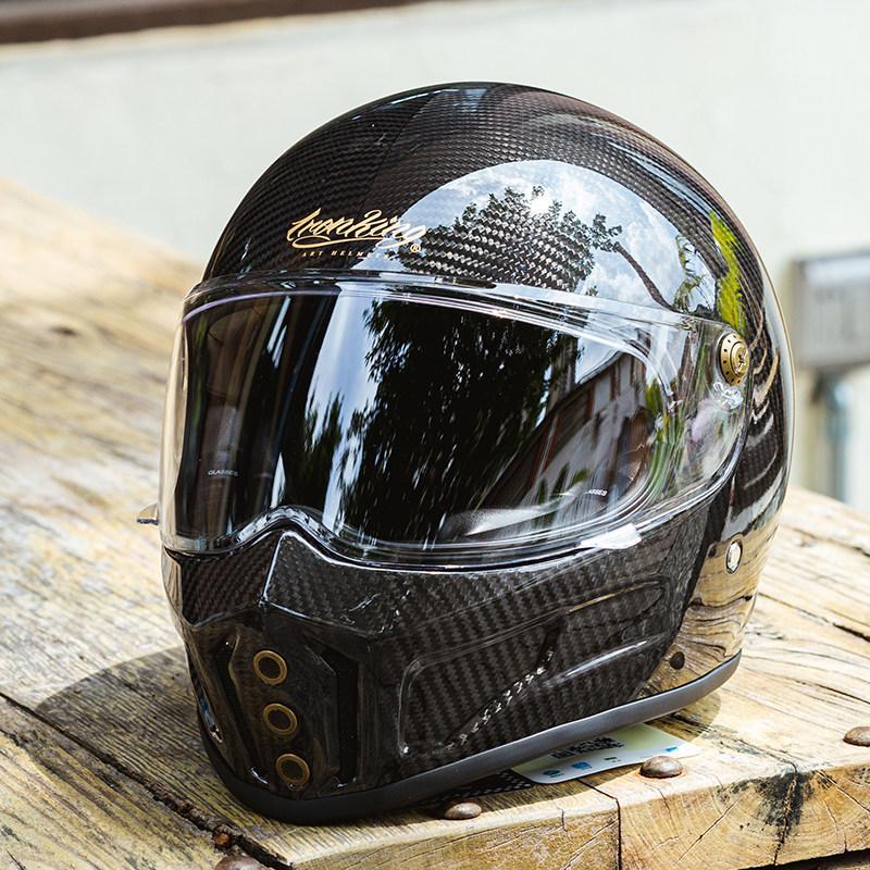 IRONKING Tough Guy Carbon Fiber 4-Season Racing Helmet, 3C Certified Anti-Fog Retro Full Face for Men.