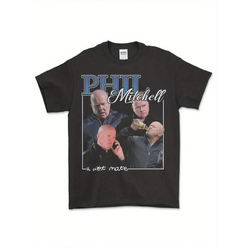 Men's Retro Phil Mitchell Face Icon T-Shirt - 90s Soft Breathable Iconic Signature Print, Casual Crew Neck Short Sleeve Tee Suitable for All Seasons