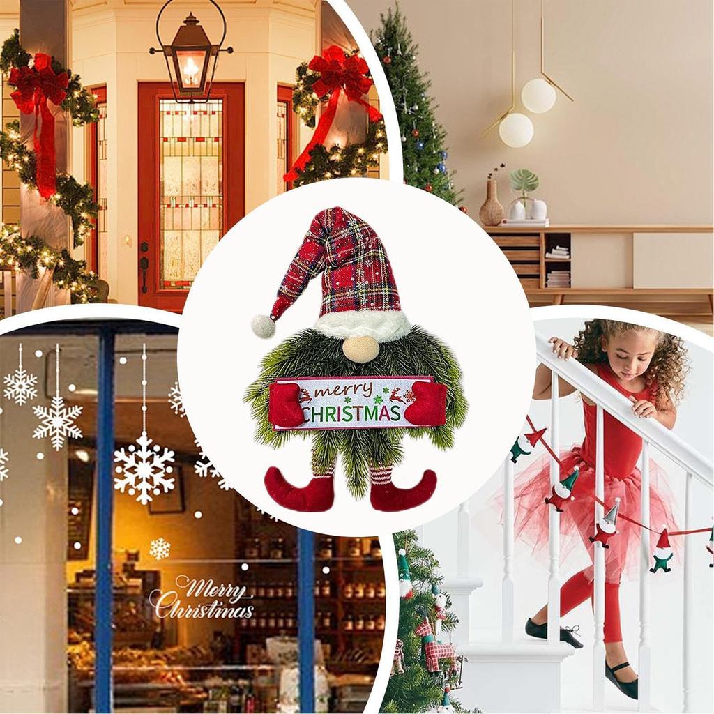 Christmas Wreath Needle Christmas Door Wreath Gnome For Window, Hanging Ornament Swedish Tomte Christmas Decorations Wreath For Room Window Porch