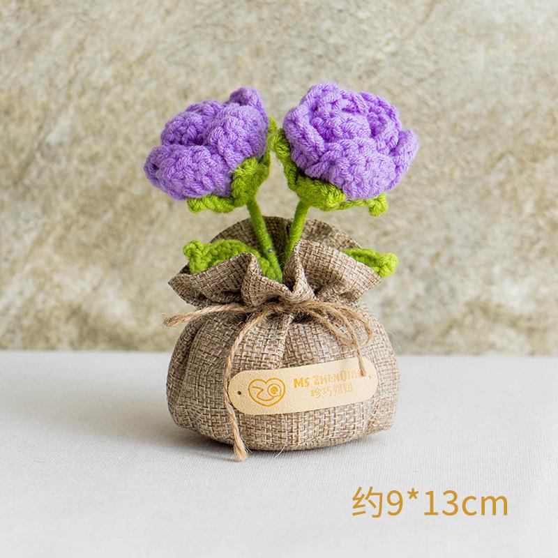 2025 Knitted Flowers Potted Cute Crochet Flowers Knitting Flower Wedding Guest Gift Crochet Rose Sunflower Table Decor