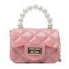Grid Pearl Rhombus Chain Handbag With Hardware Buckle Single Shoulder Jelly Bag