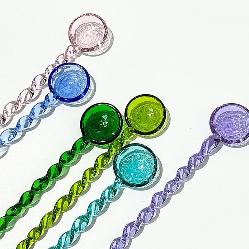 Glass Coffee Scoops With Long Handle Colorful And Cute Teaspoon Kitchen Accessories Milk Dessert Ice Cream Spoon