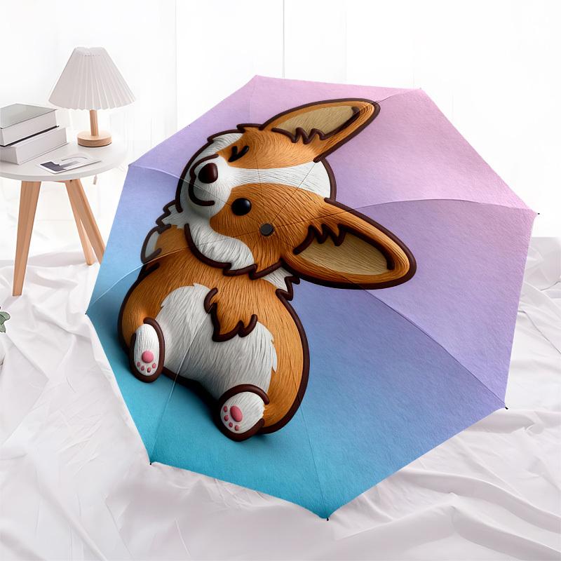 1 Stück Corgi Süßer Automatischer Faltregenschirm, Robuster 8-Rippen-Eisenrahmen, Geeignet für Reisen, Täglichen Gebrauch, Geburtstag, Dekorationsgeschenk 40