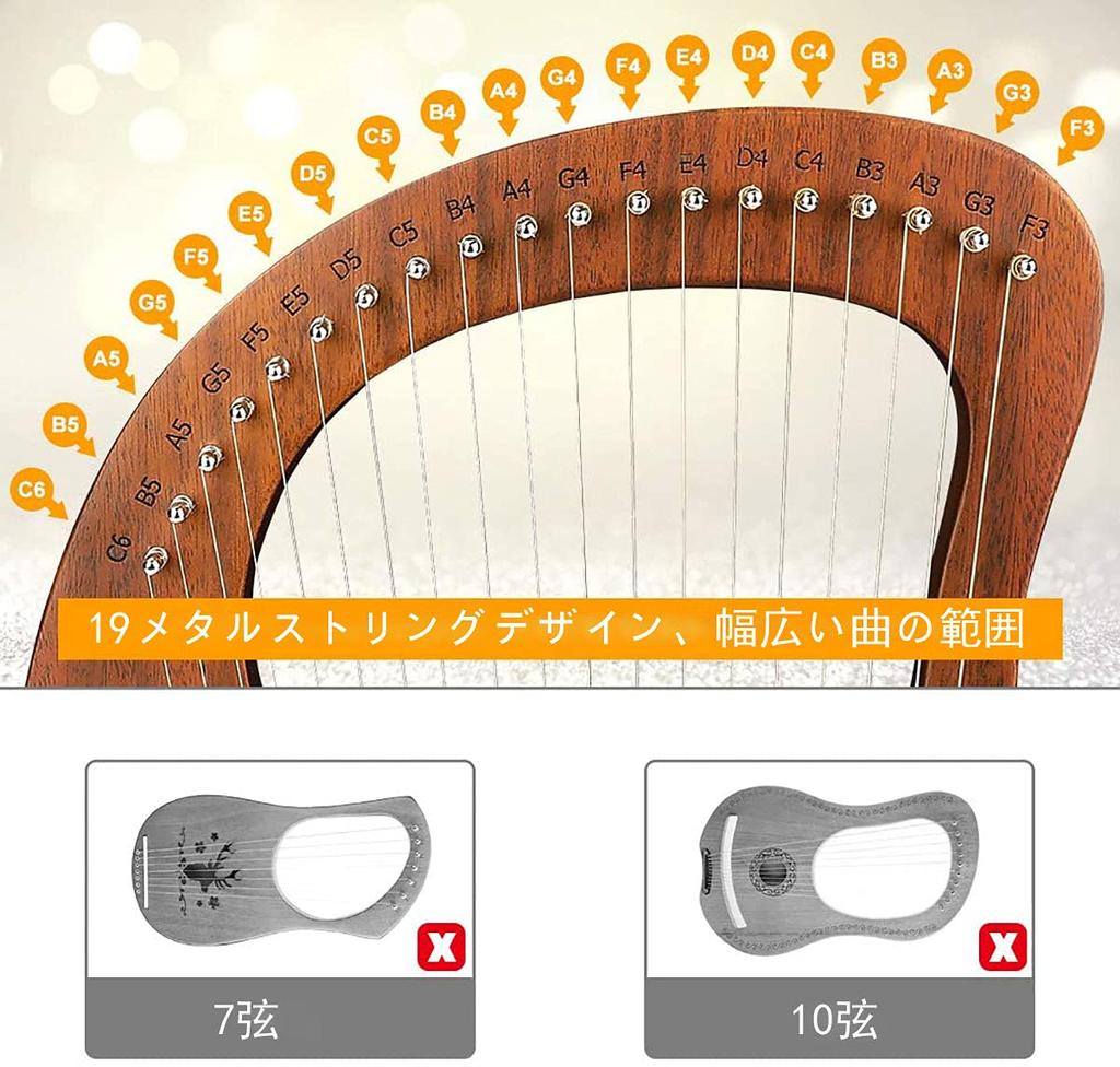 Wooden Harp with Metal Suitable for Easy to Includes Tuning Wrench Storage for Adults and Children 19-String Harp, Strings, Compact, Beginners,