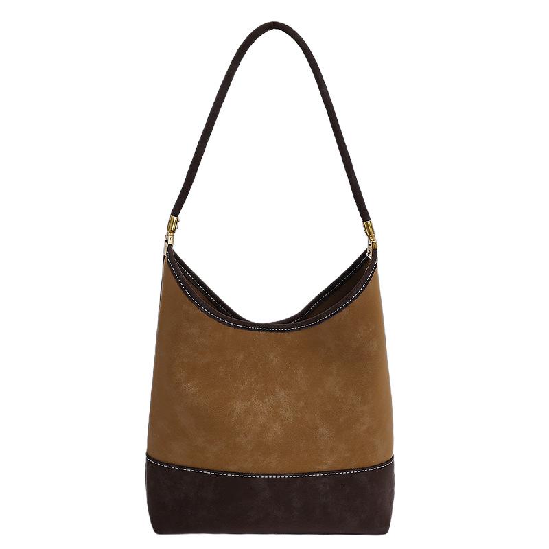 Dam Retro Frostad Mocka Hinkväska - Koreansk Stil Färgblock, Enkel Pendling, 2025 High-End Enkel Axelväska.