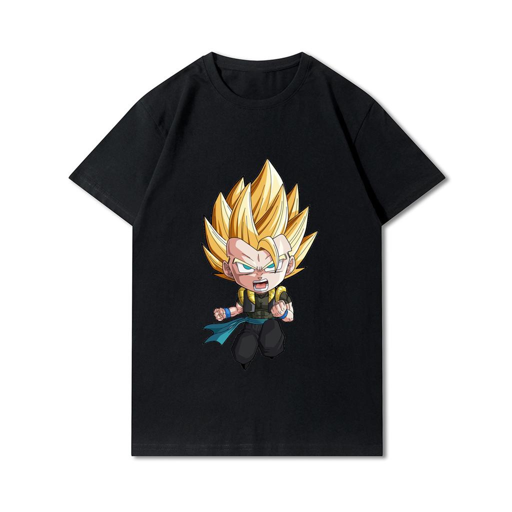 Plus rozmiar S-3XL Anime Dragon Ball męskie koszulki z nadrukiem wokół szyi bawełniane topy letnie swobodne czarne koszulki