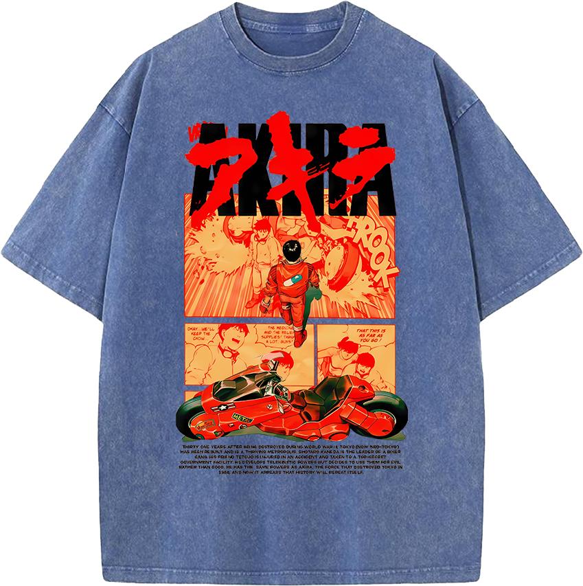 Akira Vintage Manga Graphic T-shirt Harajuku Washed Oversized T Shirt Men Women Clothing Summer Casual Cotton Short Sleeve Tees