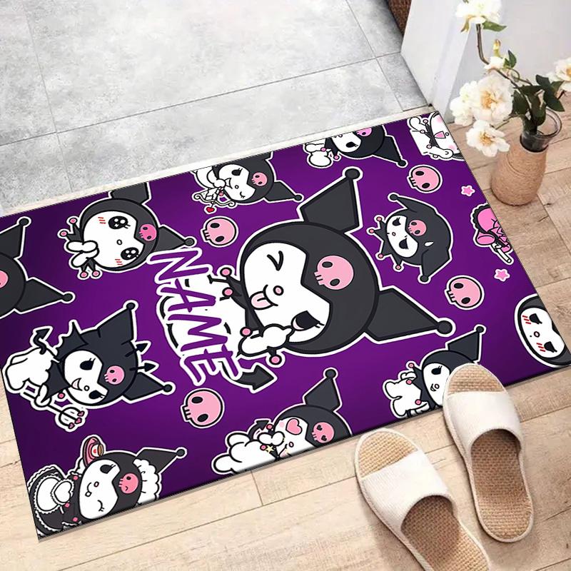 Custom Kuromi Mat Personalized Name, Polyester Washable Indoor Entryway Rug, Gift for Christmas, Easter, Thanksgiving Day