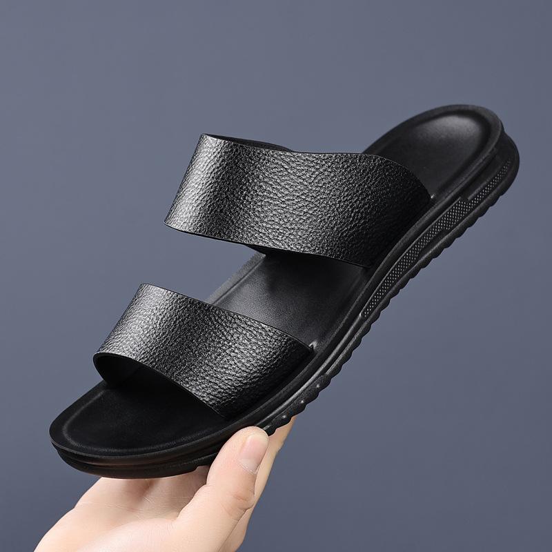 Summer New Shoes for Men Fashion Slippers Leather Casual Slides Street Cool Beach Shoes Man Sandals