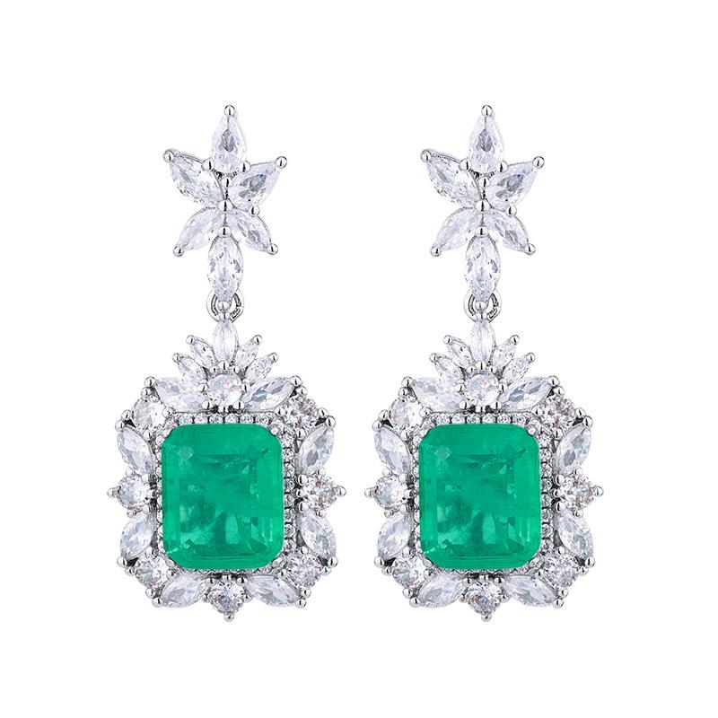 Jewelry Copper Bottom Gold-Plated Simulation Emerald Retro Square Set Heroine Stone 10 * 12