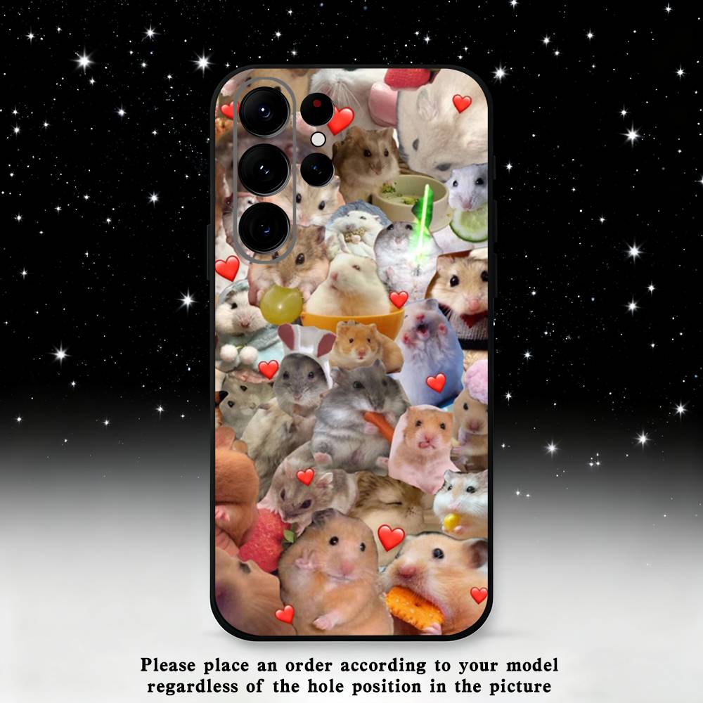 Cute Animal Hamster Phone Case For Samsung S 25,24,23,22,30,21,10,9,Ultra,Plus,Lite,FE,4,5 G Black Soft Case