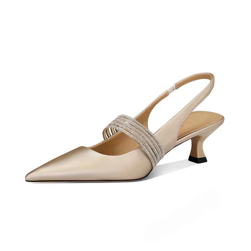 

Fashion Women s Baotou Sandals Spring New Style Pointed Head Shallow Mouth Set Foot Anti-slip Wear-resistant High Heels 35