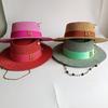 Pork Pie Sun Hat  Chain Strap Straw Hat Summer Straw Hat Pearl New Elastic Ribbon Hatsombreros Para Mujer