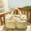 Baby Diaper Bag Cute Bear Flower Embroidery Pattern Mommy Bag Baby Beige Cotton Fabric Zipper Diaper Handbag New Luggage Bag