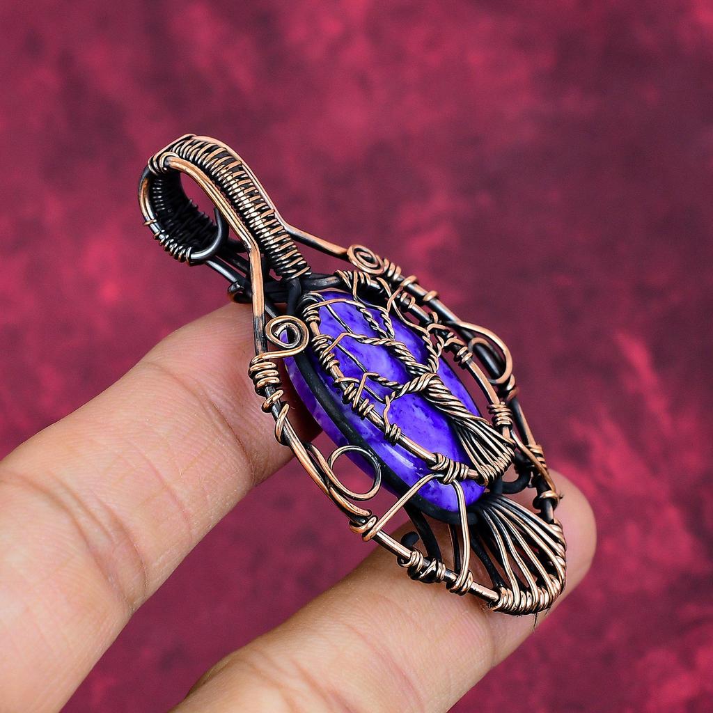 Tree Of Life Charoite Pendant Handmade Jewelry Copper Wire Wrap Gemstone Pendant