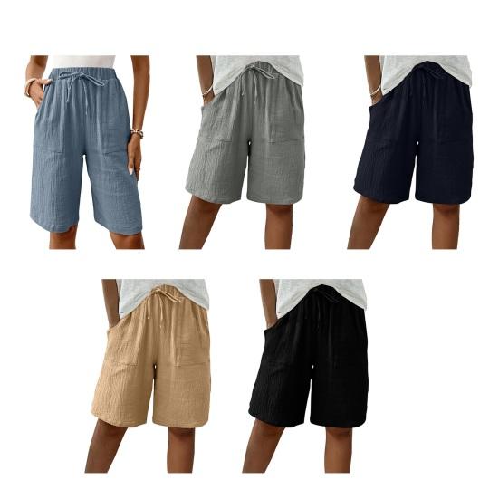 Women Shorts Knee Length High Waisted Relaxed Fit Summer Casual Shorts with Pockets Pure Color Summer Shorts Lounge Wear