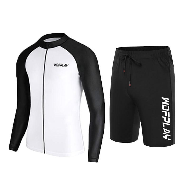 Mens UV Protection Rash Guard Set Long Sleeve Top Pants Quick Dry Surfing Diving Wetsuit