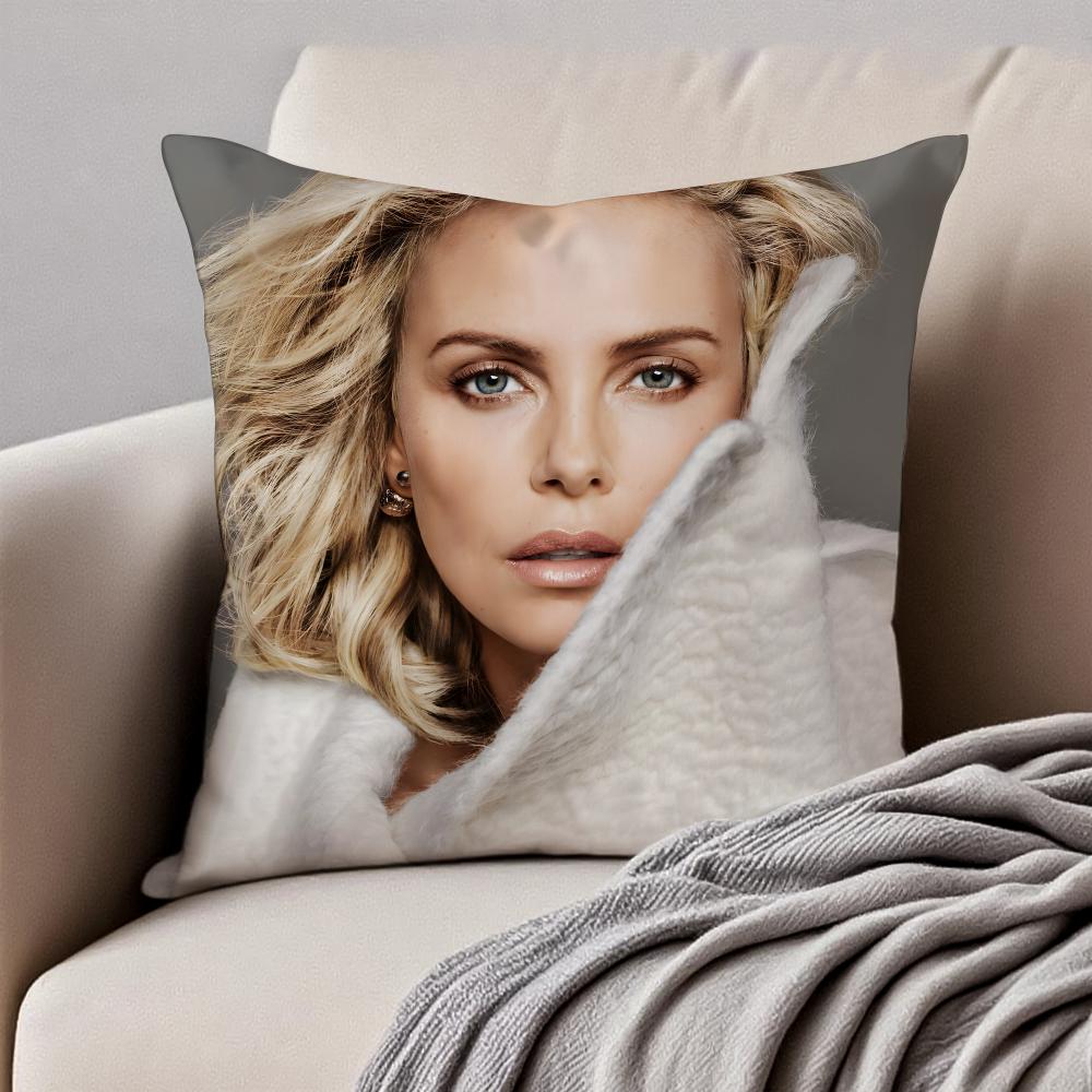 CCharlize Theron Cushion Cover Pillowcase Antidustmite Invisible Zipper Short Plush Sofa Cushion