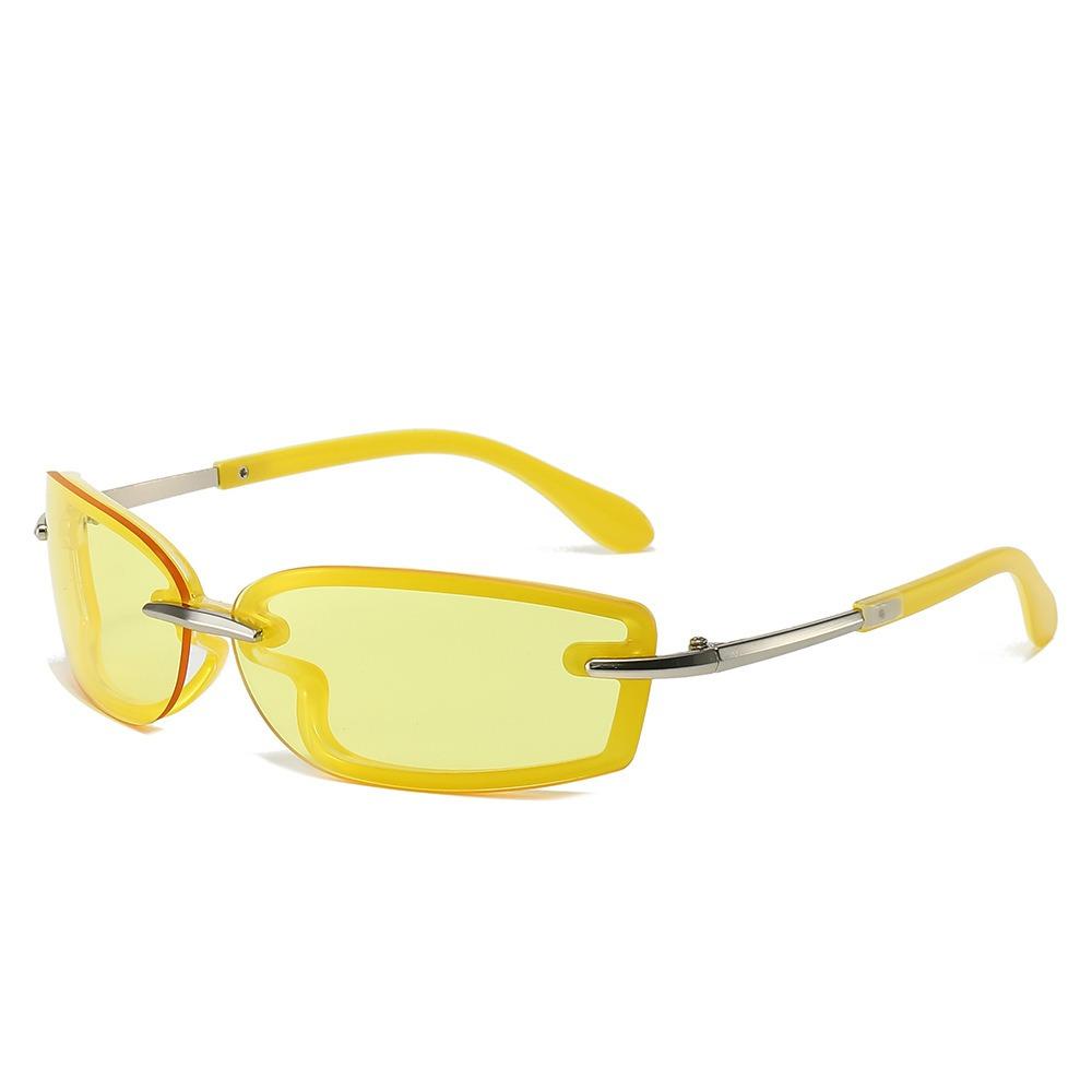 

Futuristic Wrap Around Y2K Rectangle Sunglasses Candy Color UV400 Sports Driving Shades Rimless Blue Green Outdoor Sun Glasses as picture жовтий