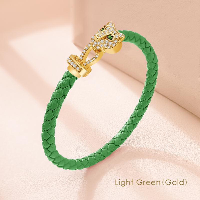 MOONLIGHT Classic Design Exquisite Cheetah Zircon Bracelet for Women Braided Leather Bracelet Quality Banquet Couples Gift