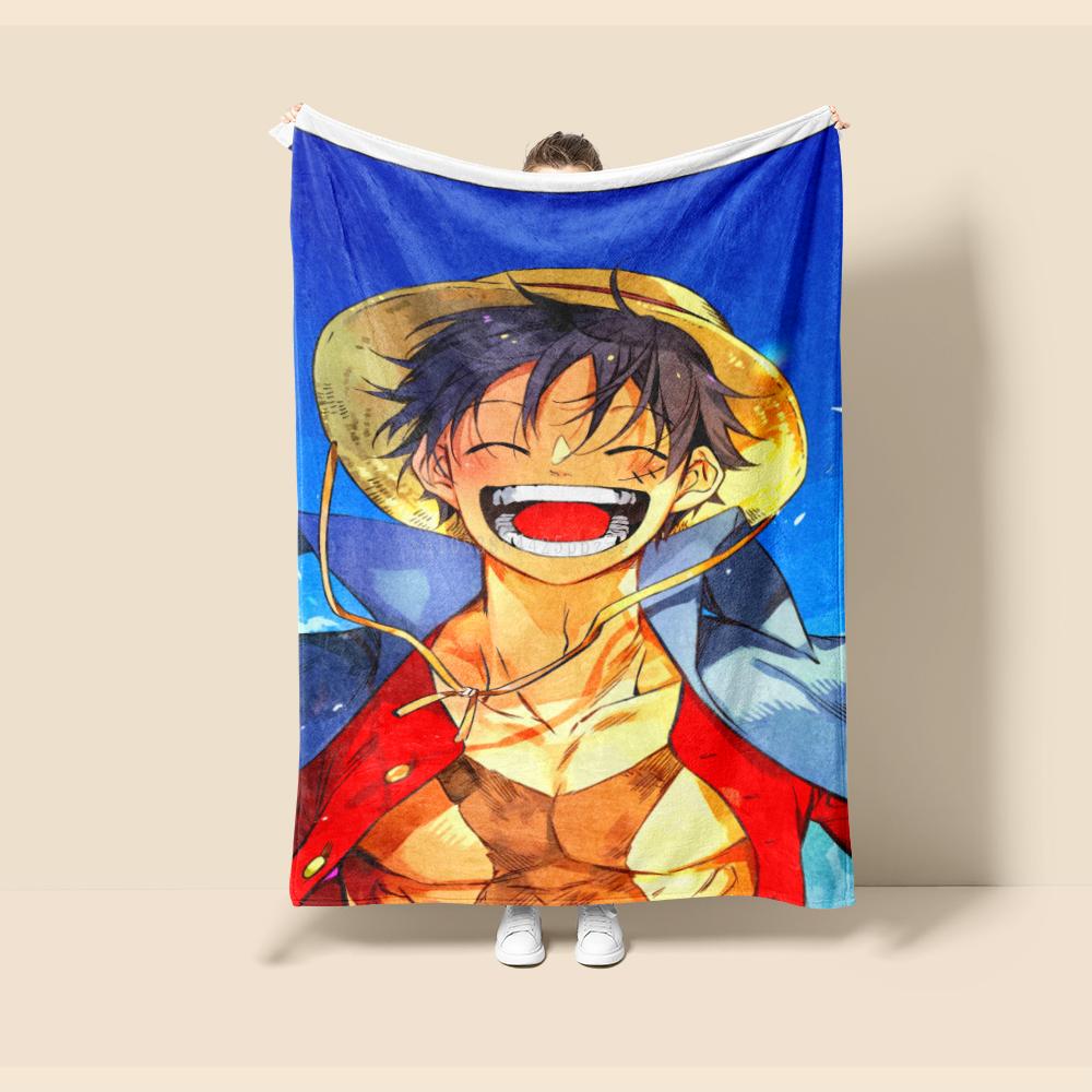 Flannel Thin Blanket One Piece Animation Luffy Four Seasons Blanket.for Sofa, Beds, Living Room, Travel Picnic Blanket Gifts