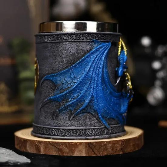 Kufel do piwa ze stali nierdzewnej 600 ml Retro kufel kubek do kawy kubek do herbaty średniowieczny smok żywiczny kubek dla miłośników fantasy