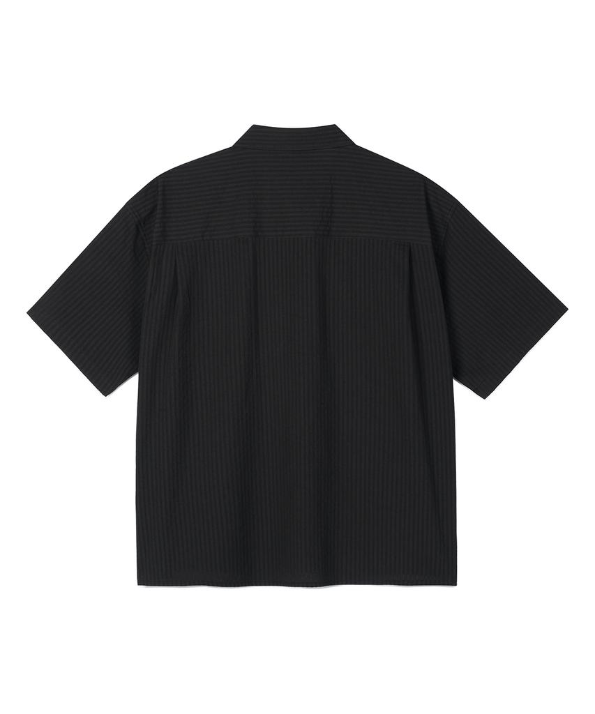 PRAIRIE Dobby Stripe Crop Short Sleeve Shirt (Black)