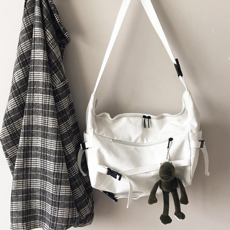 Canvas Bag Harajuku Dark Department Work Solid Color Shoulder Cross Bag Women Large Capacity Function Bag Tide