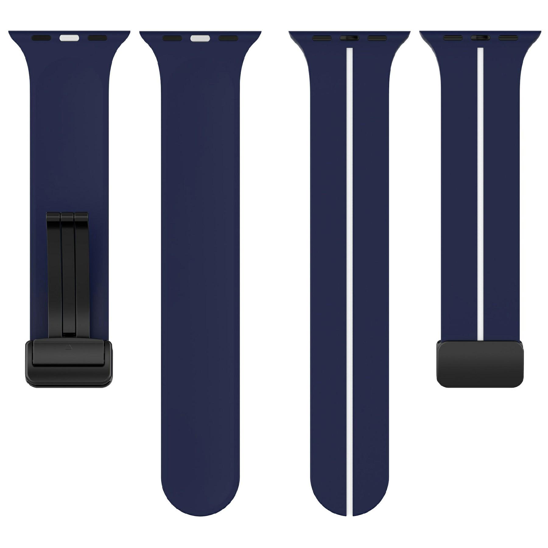 

KALEBOL Magnetic Silicone Strap for Apple Watch Series 10 9 8 7 SE 6 5 4 3 2 1 42mm 41mm 40mm 38mm Stripe Watch Band Midnight Blue White