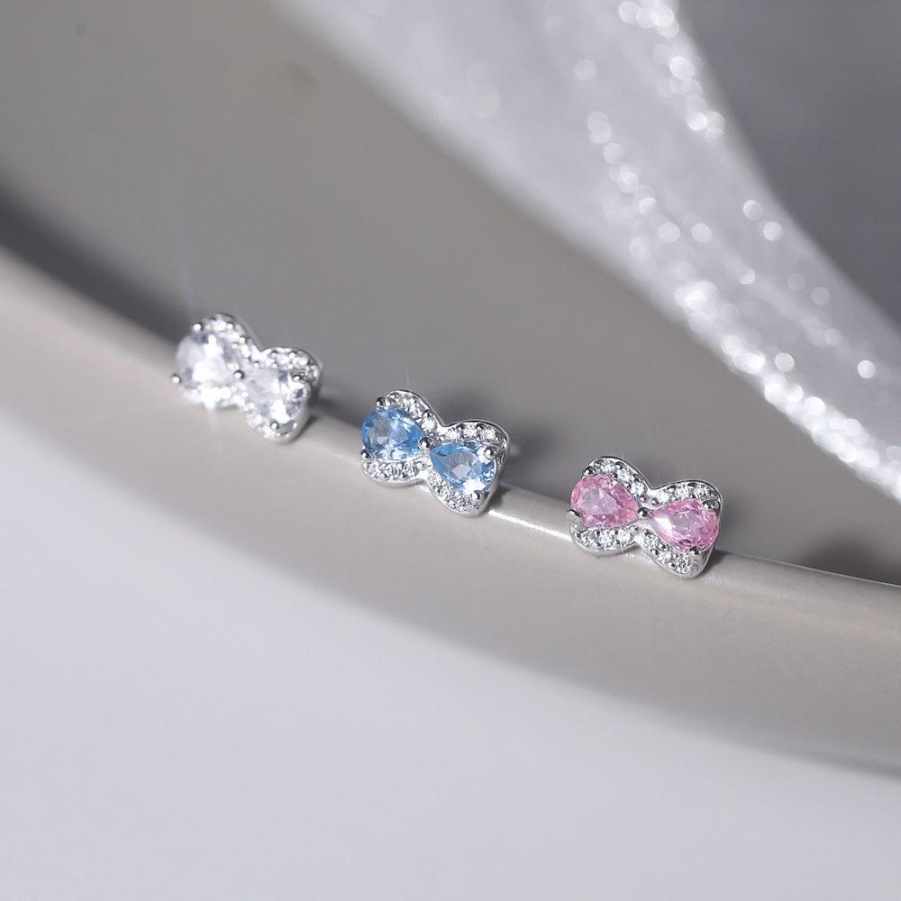 Colorful Zircon Bow Stud Earrings for Women - Playful Little Princess Style, High-end Exquisite Jewelry