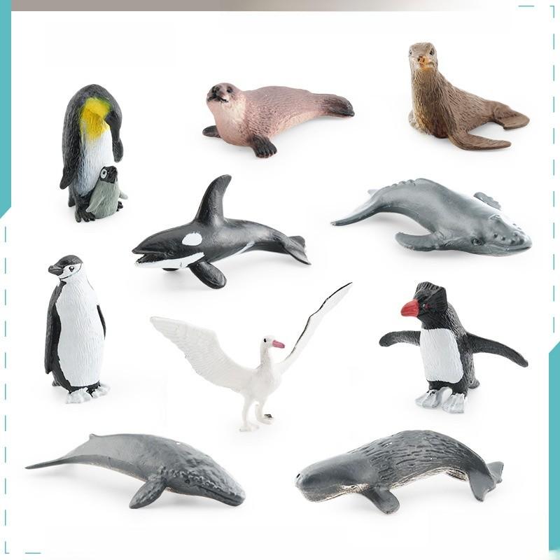 Antarctic Marine Animal Set Pvc Static Model With Penguin Whale Seal For Aquarium Display