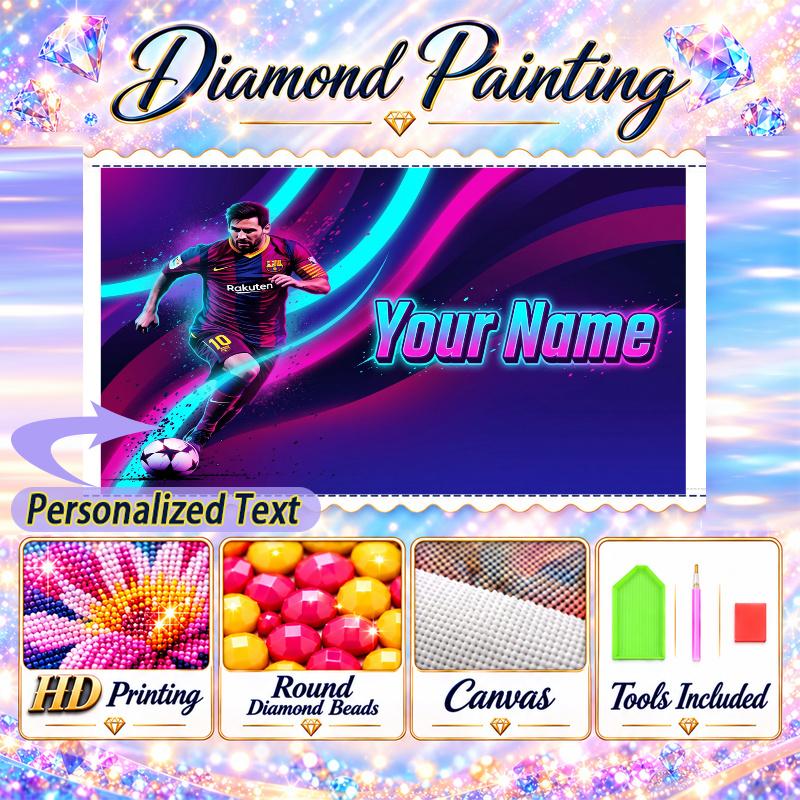 Lionel Messi 5D DIY Diamond Painting Custom Name Text, Full Drill Rhinestone Mosaic Art Home Gift