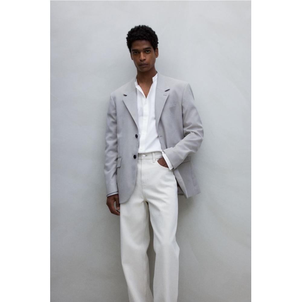 H M Regular Fit Stand Collar sHirt wHite