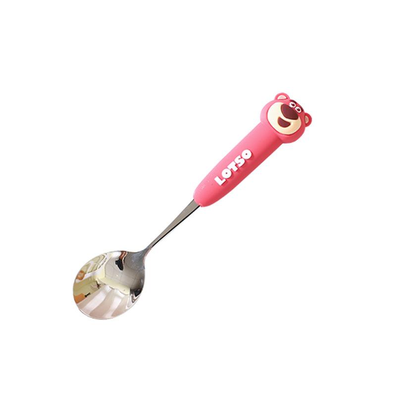High-value spoon 304 stainless steel spoon Children's fork set Cute strawberry bear household baby eating spoon