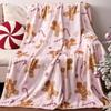 Pink Flannel Gingerbread Man Bed Blanket, Lightweight Cozy Christmas Blanket for Couch Sofa Bed Living Room Home Decor Gifts