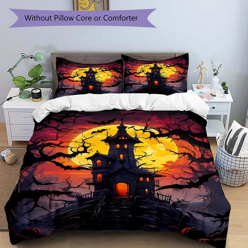 3pcs Halloween Decor Duvet Cover Set, Cover For Bedroom Guest Room (1 Duvet Cover + 2 Pillowcase, Without Quilt), yy250922235