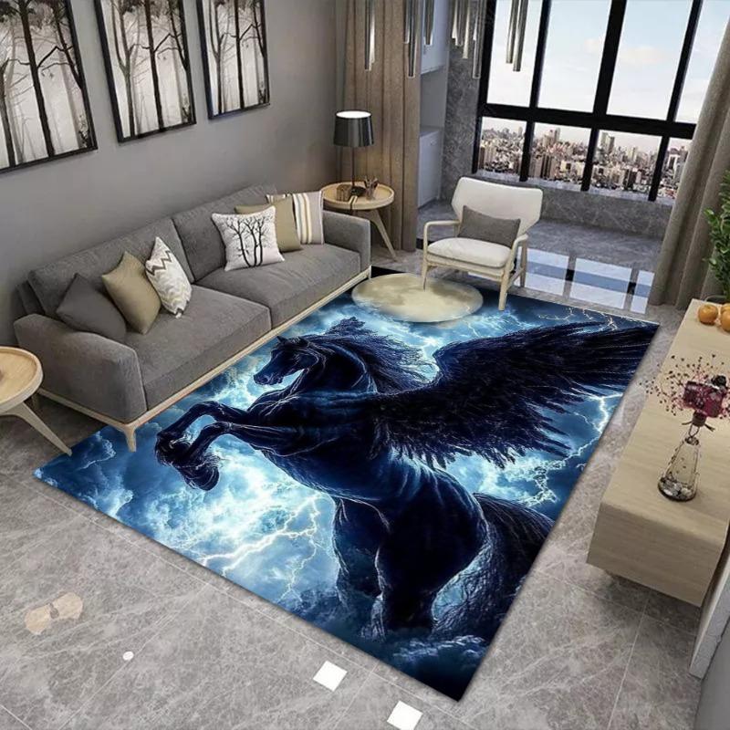 Ice Horse God of War Large Area Rug Non-Slip Wear-resistant Carpet for Living Room Bedroom Soft Floor Mat Home Decor Fashionable