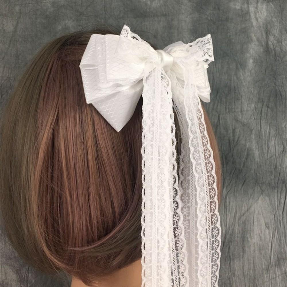 White Girls Hair Ornament Lace Bow Cosplay Headdress Cute Lolita Hair Clip  Hair Accessories